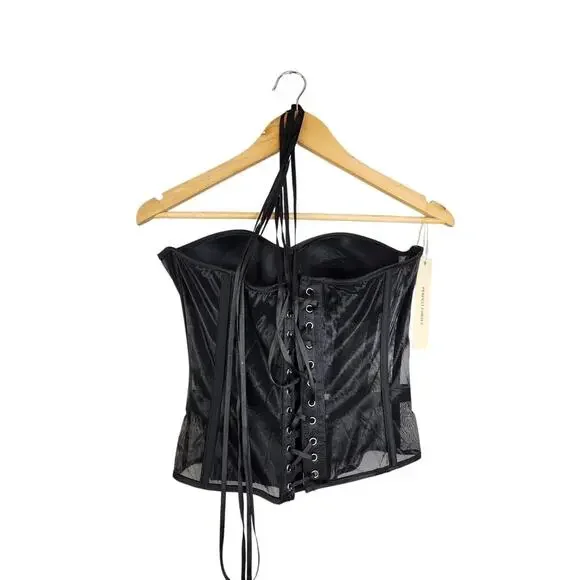 Perfect Corset Bustier Black Corset Boned Underwire Cups Lace Up NWT L - Picture 5 of 6